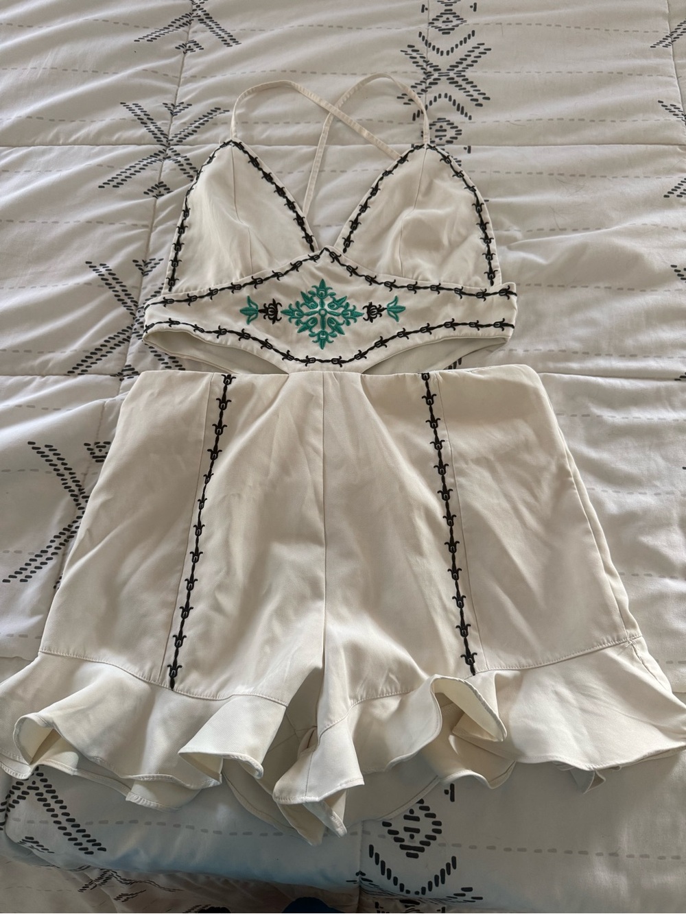 White Embroidered Romper